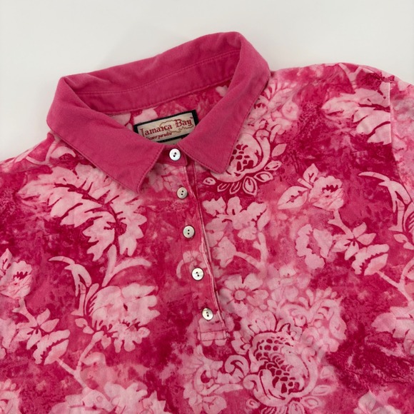 Jamaica Bay Tops - Jamaica Bay Womens Pink Floral Print Short Sleeve Polo Shirt Top‎ L G